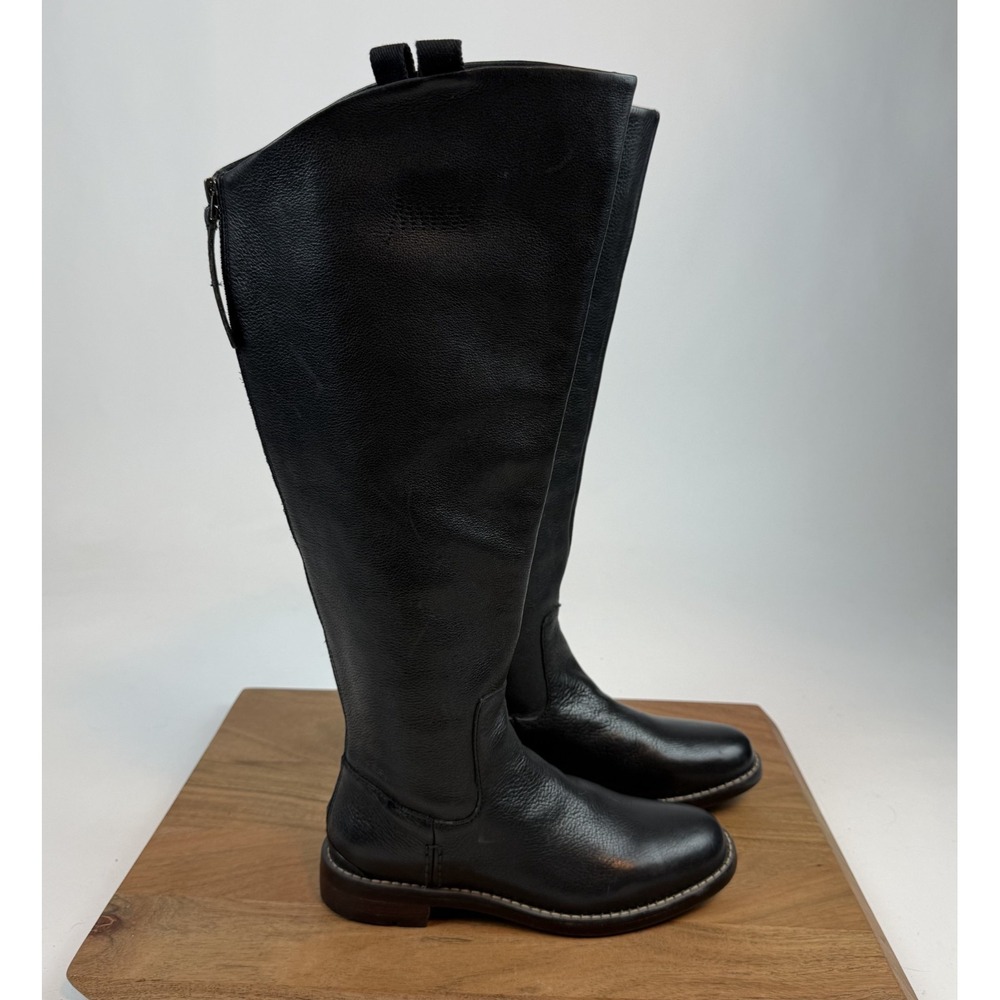 New Womens Franco Sarto Meyer Black Leather Knee High Riding Boots Size 5 M WC